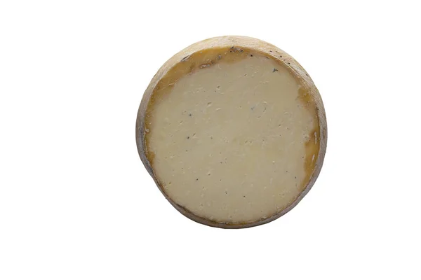 Queijo Velho Redondo Queijo Cheddar Velho Delicioso Queijo Sobre Fundo — Fotografia de Stock