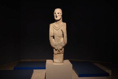 Şanlıurfa Türkiye 7 Kasım 2025; Göbeklitepe bölgesinde bulunan ve Şanlıurfa Müzesi, Türkiye 'deki Şanlıurfa' da sergilenen ünlü Urfa heykeli, Balikligol Heykeli.