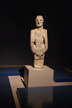 Şanlıurfa Türkiye 7 Kasım 2025; Göbeklitepe bölgesinde bulunan ve Şanlıurfa Müzesi, Türkiye 'deki Şanlıurfa' da sergilenen ünlü Urfa heykeli, Balikligol Heykeli.
