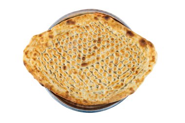 Tirnak pide, Türk Pita. Ramazan ayı için geleneksel Türk ekmeği. Taze dilimlenmiş pita ekmeği. Susamlı Ramazan kavramı.