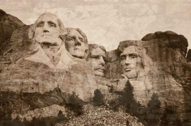 Mt. Rushmore National Memorial Park in South Dakota with sepia tone vintage overlay. clipart
