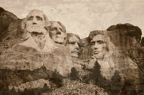 Mt. Rushmore National Memorial Park in South Dakota with sepia tone vintage overlay. — Stock Photo, Image