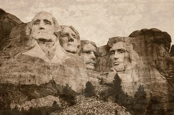 Mt. Rushmore National Memorial Park em Dakota do Sul com sobreposição vintage tom sépia . — Fotografia de Stock