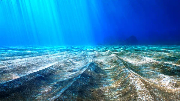 Künstlerische Unterwasseraufnahme Eines Schönen Sandbodens Lichtstrahlen Von Einem Tauchgang Auf — Stockfoto