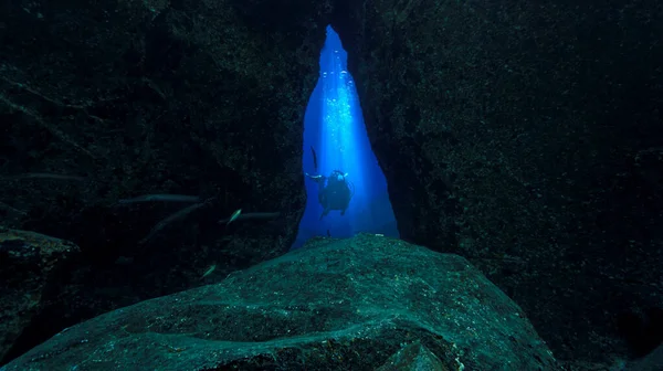 Beautiful Underwater Photo Arch Scuba Dive Canary Islands Atlantic Ocean — Fotografia de Stock