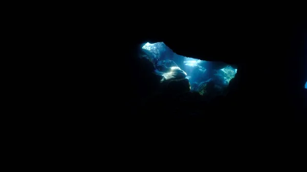 Beautiful Underwater Photo Cave Sunlight Scuba Dive Canary Islands Atlantic — Stock Photo, Image