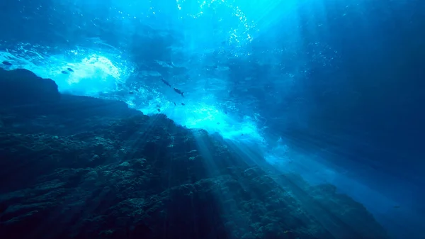 Underwater Photo Beautiful Scenery Reef Rays Light Scuba Dive Thailand — Zdjęcie stockowe