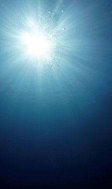 Güneş ışığı yüzeyi delip geçiyor. Atlantik Okyanusu 'ndaki Kanarya Adaları' ndaki bir dalıştan..
