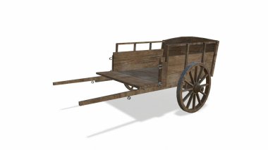 Beyaz arka planda bir el arabasının eski tekerleği 3d-illüstrasyon 3d.