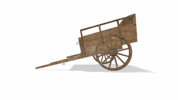 Beyaz arka planda bir el arabasının eski tekerleği 3d-illüstrasyon 3d.