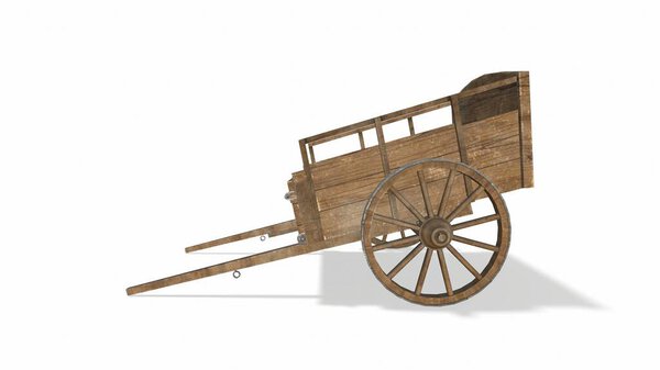 Old wheel from a cart on a white background 3d-illustration3d-rendering.