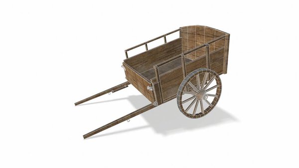 Old wheel from a cart on a white background 3d-illustration3d-rendering.