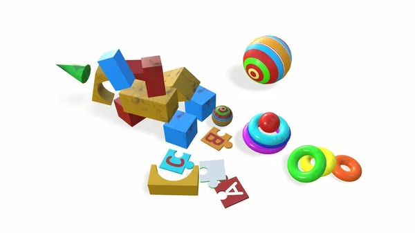 Basit şekilli çocuk oyuncakları, top, piramit 3d-illüstrasyon 3d