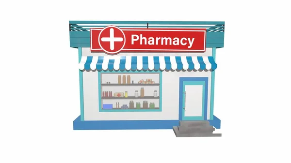 Budova Městské Lékárny Showcase Léky Ilustrace Rendering — Stock fotografie