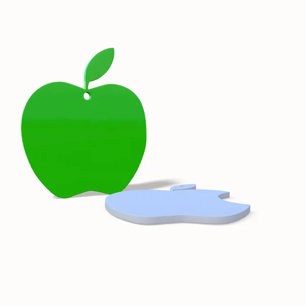 緑のリンゴ-果物全体とカット3Dイラスト｜3d-rending — ストック写真