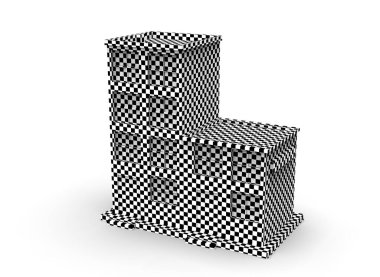 Düşük polimer fabrika binası, depo, ofis ve römorklu yarı kamyonları temsil eden Isometric simgesi veya bilgi ögesi