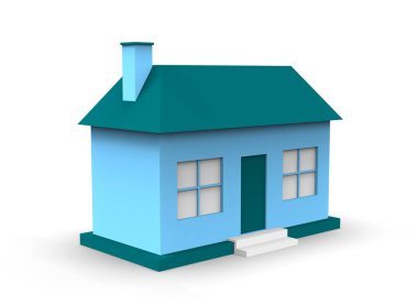 Düşük polimer fabrika binası, depo, ofis ve römorklu yarı kamyonları temsil eden Isometric simgesi veya bilgi ögesi