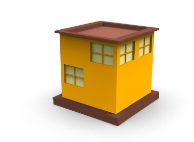 Düşük polimer fabrika binası, depo, ofis ve römorklu yarı kamyonları temsil eden Isometric simgesi veya bilgi ögesi