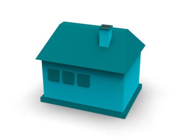 Düşük polimer fabrika binası, depo, ofis ve römorklu yarı kamyonları temsil eden Isometric simgesi veya bilgi ögesi