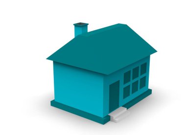 Düşük polimer fabrika binası, depo, ofis ve römorklu yarı kamyonları temsil eden Isometric simgesi veya bilgi ögesi