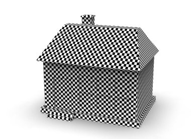 Düşük polimer fabrika binası, depo, ofis ve römorklu yarı kamyonları temsil eden Isometric simgesi veya bilgi ögesi