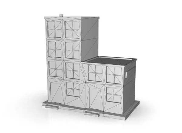 Icono isométrico o elemento infográfico que representa el edificio de fábrica de polietileno bajo, almacén 3d-ilustración 3d-renderizado — Foto de Stock