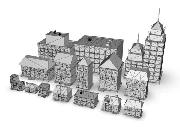 卡通大楼3D插图3D渲染渲染 — 图库照片