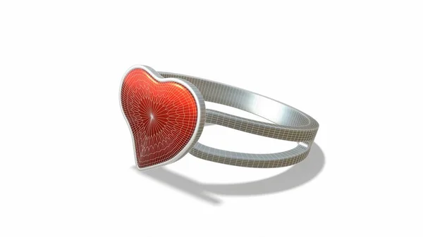 Anello a forma di cuore rubino e diamante su bianco 3d-illustrazione 3d-rendering — Foto Stock