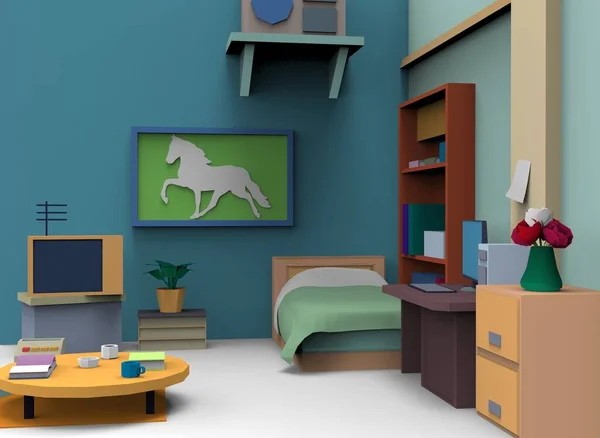 Laag poly cartoon kind kamer 3d-illustratie 3d-rendering — Stockfoto