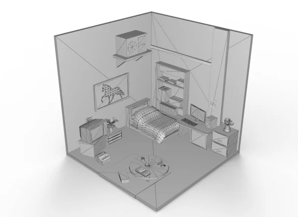 Baixo poli cartoon criança quarto 3d-ilustração 3d-renderização — Fotografia de Stock