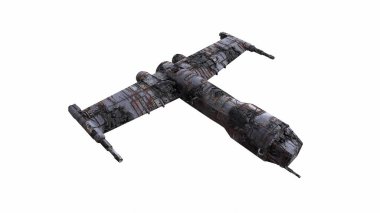 Farklı renkte silahları ve 3 boyutlu çizimleri olan bir askeri uzay gemisi..