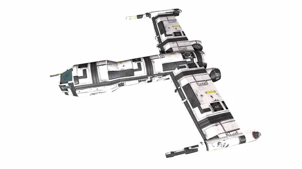 Военный Космический Корабль Пушками Разного Цвета Сломанной Иллюстрацией Рендеринга — стоковое фото