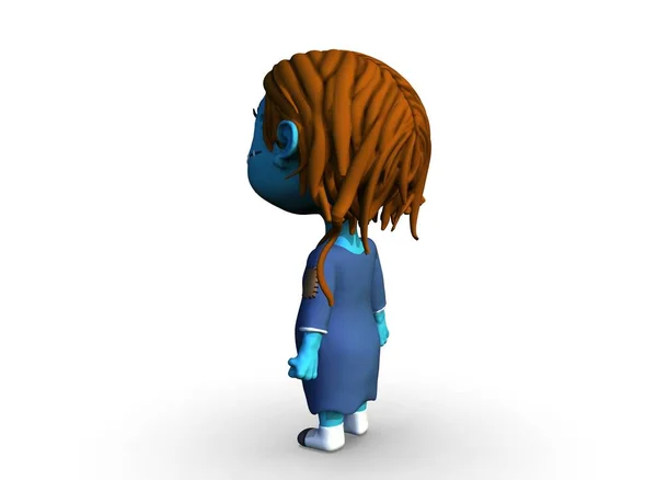 Cartoon horror zombie blou girl 3d-illustration 3d-rendering — Foto de Stock