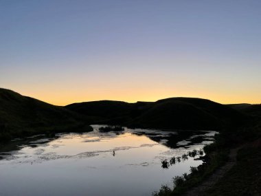 Ürün görüntüleme şablonu için doğa arka planı ve masa ahşabı, boş ahşap masa örtüsü ve parktaki bulanık yeşil ağaç üzerinde çuval masa örtüsü, bokeh ışıklı arka planı olan bahçe.