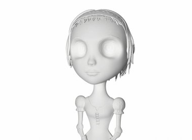 Çizgi film karakteri korku kızı eski moda bir elbise içinde 3D-illüstrasyon 3D çizim.