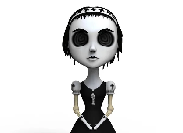 Personaggio dei cartoni animati ragazza dell'orrore in un abito vintage 3d-illustrazione 3d-rendering — Foto Stock