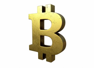 Üzerinde 3 boyutlu çizikler olan altın bir bitcoin işareti..