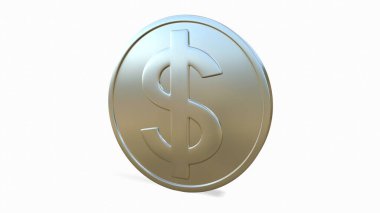 Beyaz arka planda bir dolar işareti olan gümüş sikke..