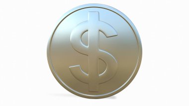 Beyaz arka planda bir dolar işareti olan gümüş sikke..