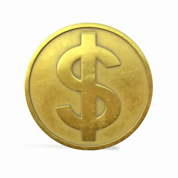 Beyaz zemin üzerinde bir dolar işareti olan altın sikke..