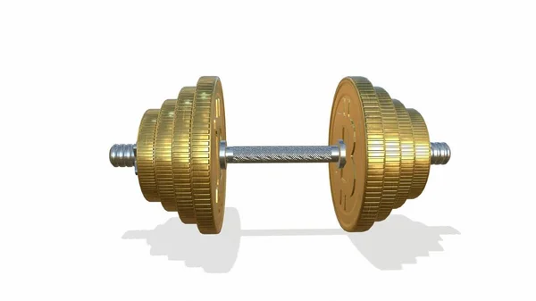 Golden Dumbbells Isolated White Rendering — Stock Photo, Image