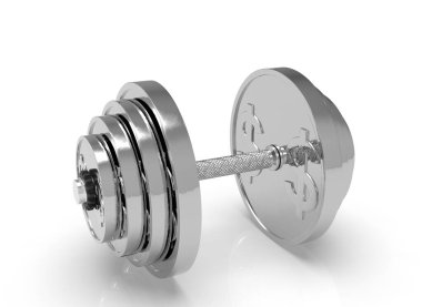 Beyaz arka planda bir dolarlık madeni paradan yapılmış gümüş halterler.