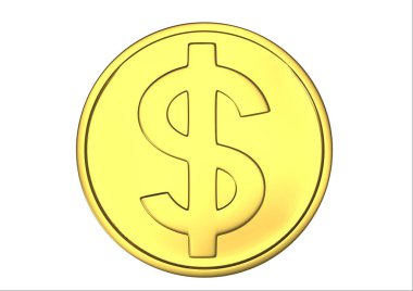 Beyaz zemin üzerinde altın para dolar 3D görüntüleme