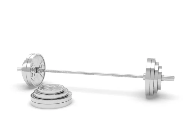 Barbell prata feita de uma moeda de dólar em um fundo branco 3d-renderização — Fotografia de Stock