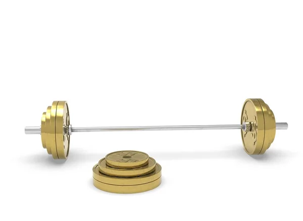 Gold barbell made of a dollar coin on a white background 3d-rendering — Stock Photo, Image