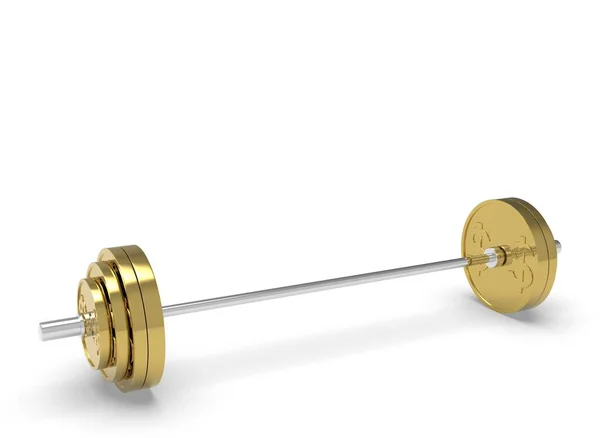 Gold barbell made of a dollar coin on a white background 3d-rendering — Stock Photo, Image