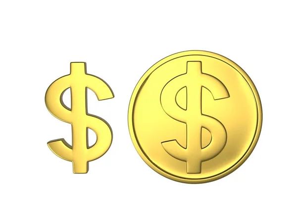 Gold coin and sign dollar on a white background 3d-rendering — Stock Photo, Image