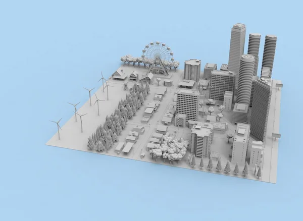 黑白城市3D渲染 — 图库照片