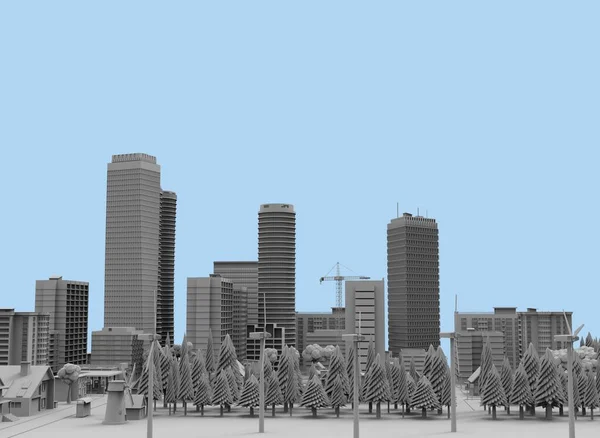 Black White City Rendering — Stock Photo, Image