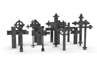 Beyaz arkaplandaki mezar haçı 3d oluşturma.